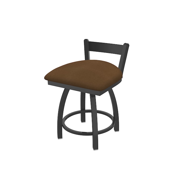 18" Low Back Swivel Vanity Stool, Pewter Finish, Rein Thatch Seat